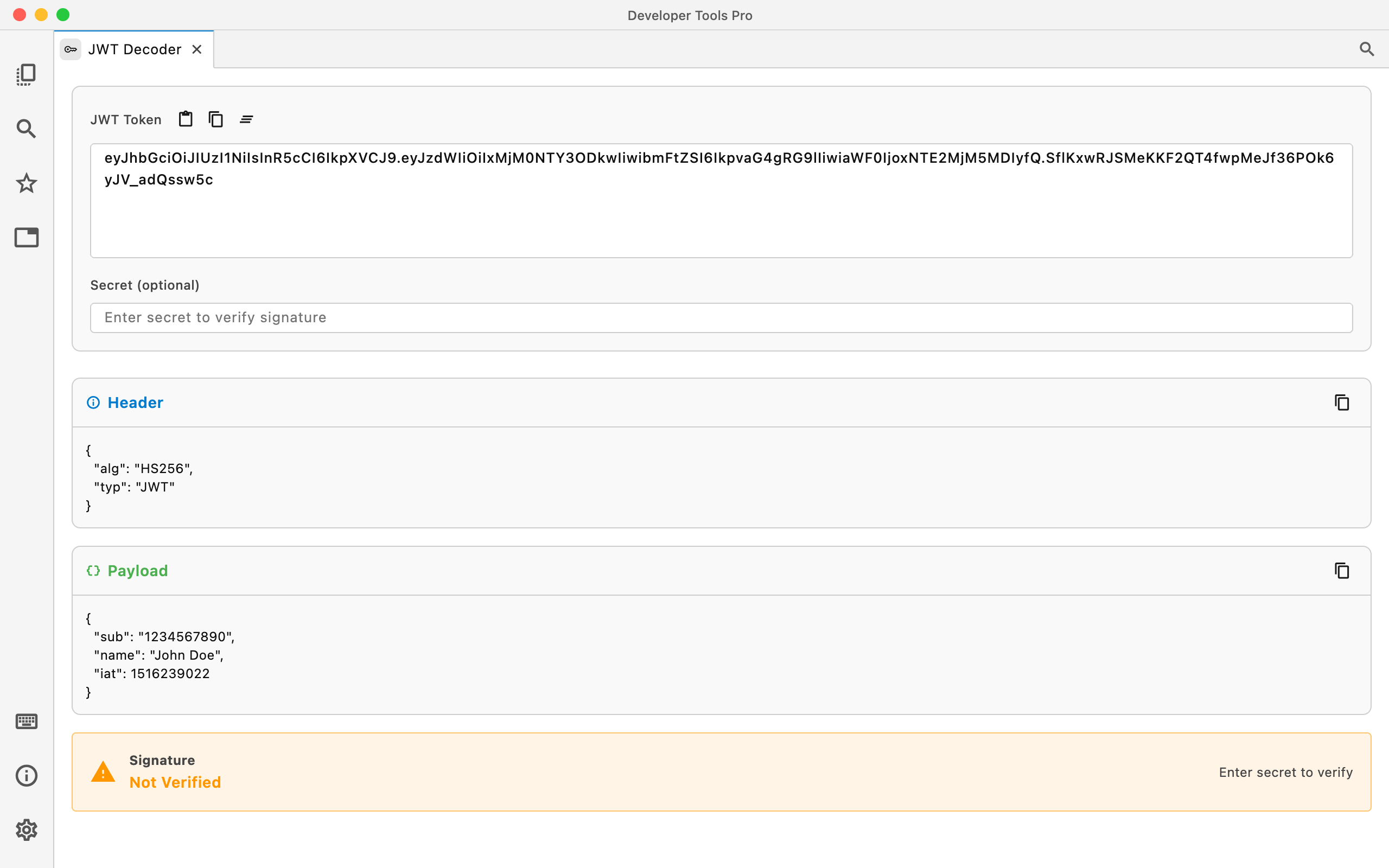 JWT Decoder in DevT Pro