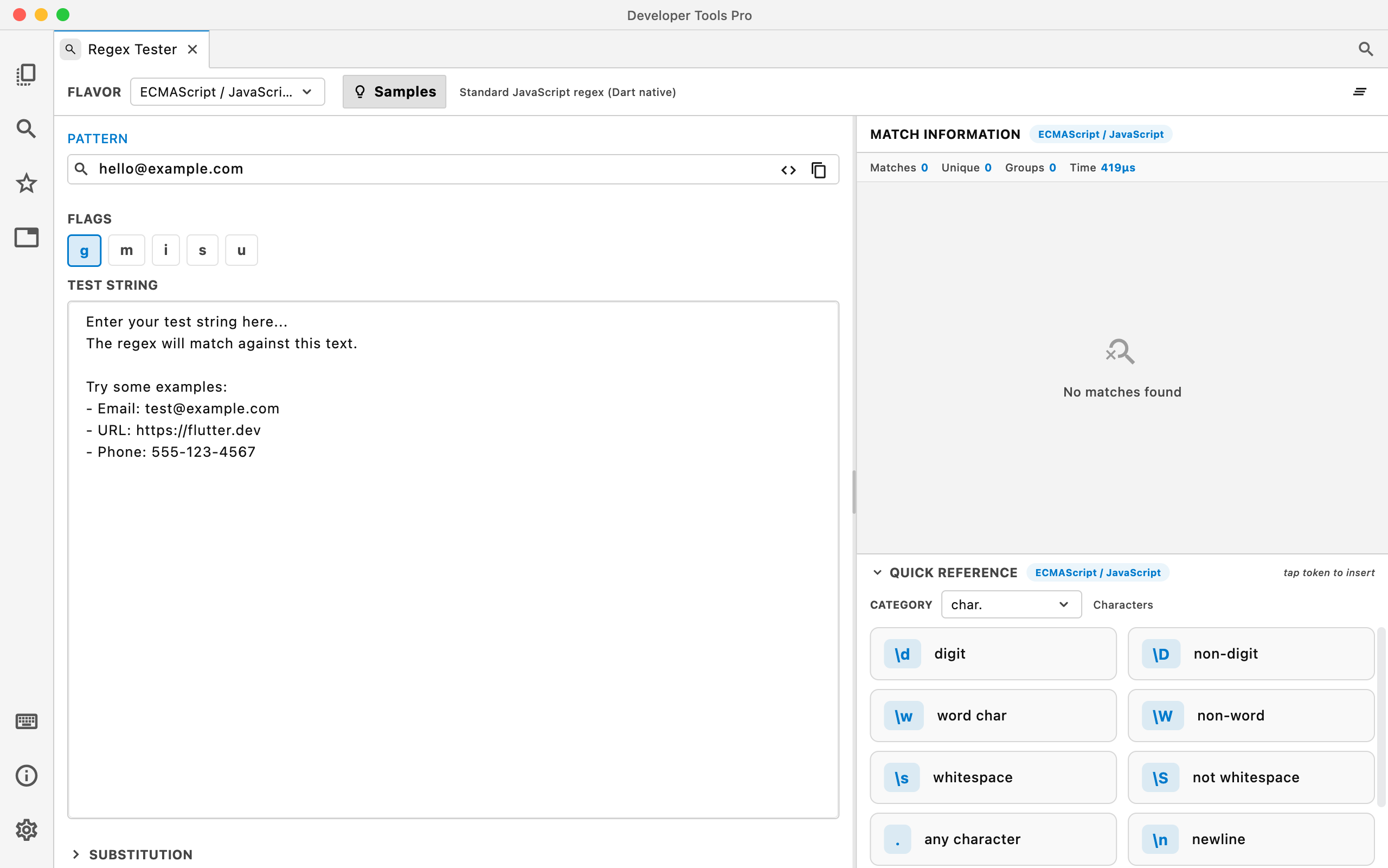 Regex Tester in DevT Pro