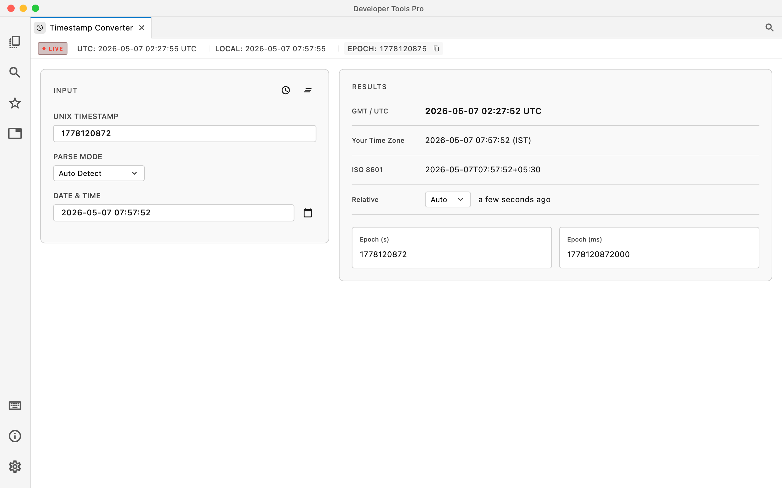 Timestamp Converter in DevT Pro